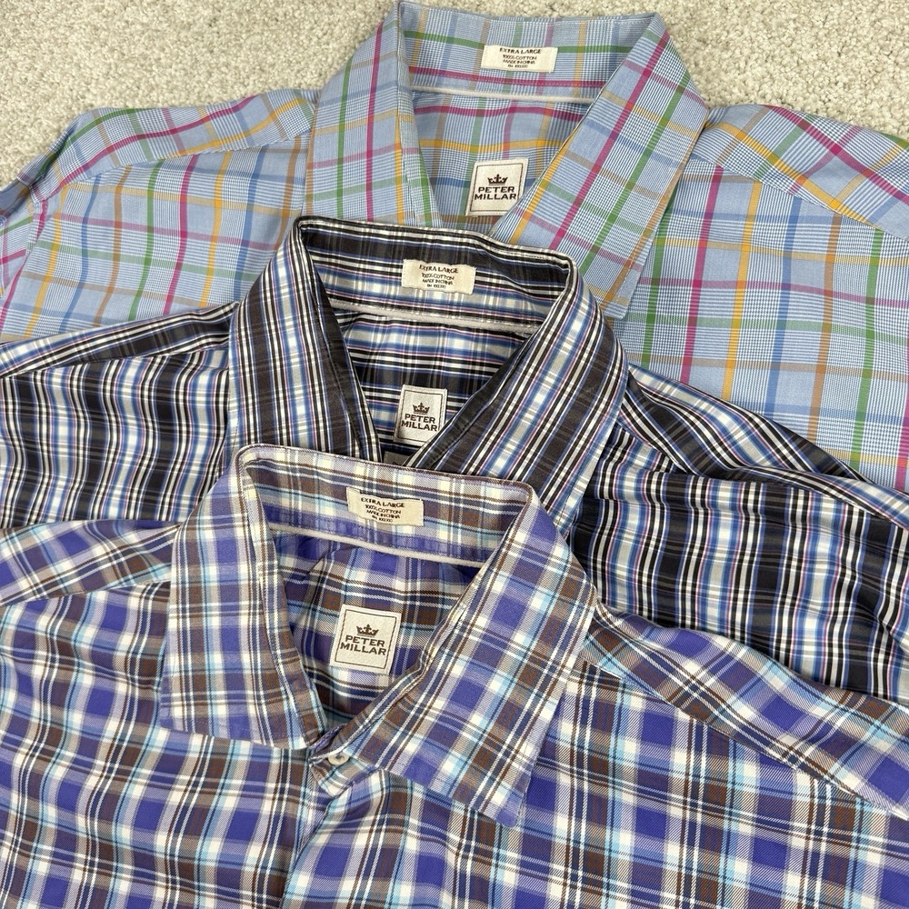Peter Millar Shirt Mens XL Plaid Button Up Cotton Long Sleeve‎ Lot Of 3